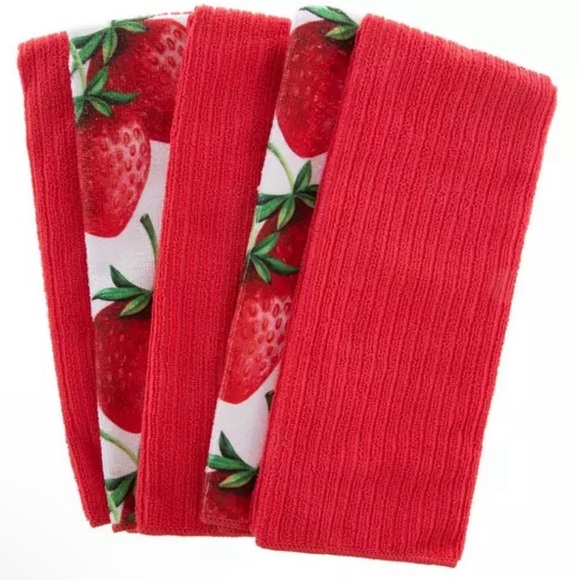 Strawberry (5) Print Kitchen Towel Set - Red and White - Picture 2 of 2